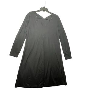 Zara Simple Black Black Dress Long Sleeve Sz S Trapeese Midi V Neck Used